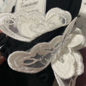 Elegant Black and White Lace Trim Socks